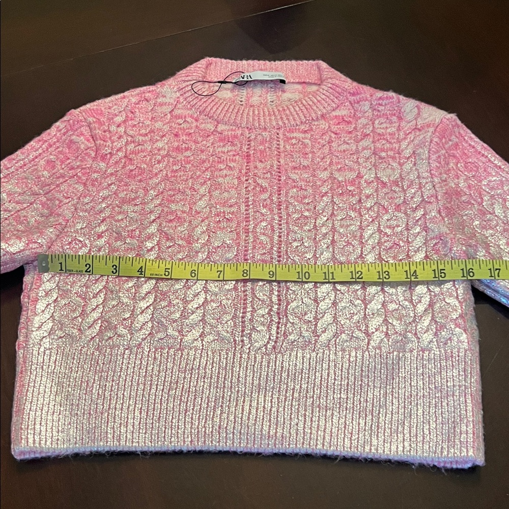 Zara Pink Metallic Short-Sleeve Cable Knit Sweater - Picture 17 of 17